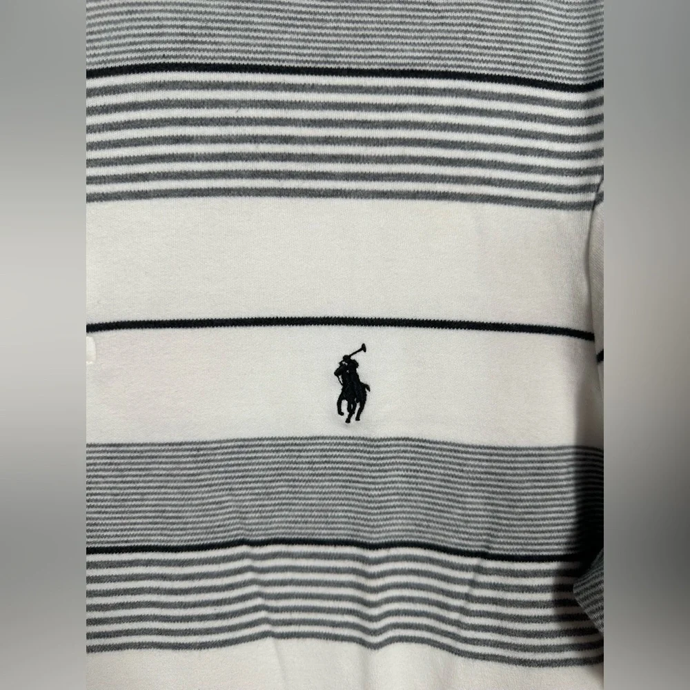 Polo Ralph Lauren Polo Shirt Men’s Large White Gray Striped Short Sleeve Classic